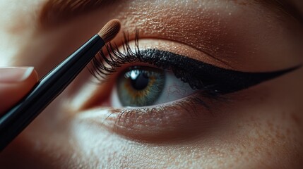 Woman applying eyeliner with makeup brush
