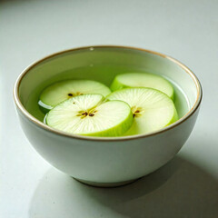 fresh green apple in a porcelain bowl