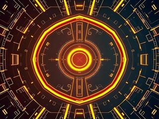 Futuristic Tech Circle, Orange and Yellow Glow, Digital Abstract Design, Sci-Fi, Technology Background.