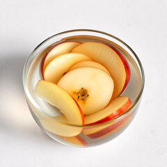 sliced apples in a glass of water white background