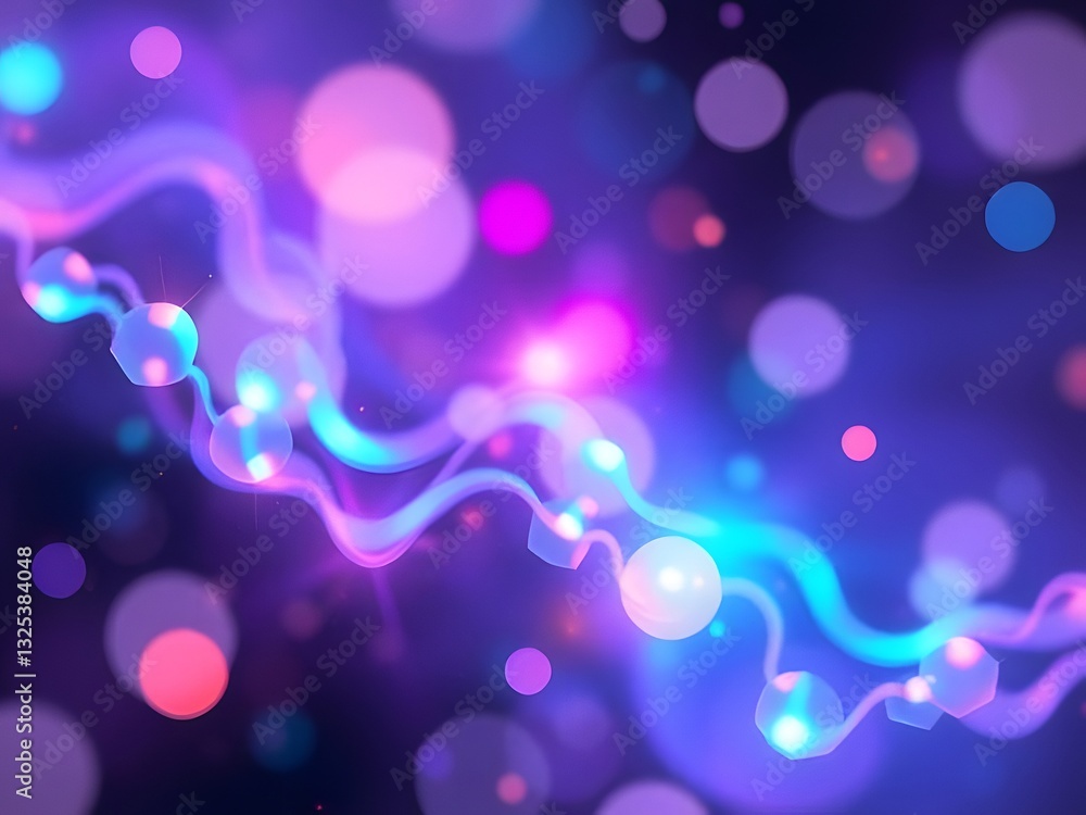 Poster abstract glowing light waves with bokeh effect - modern digital art background.