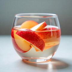 sliced apples in a glass of water white background