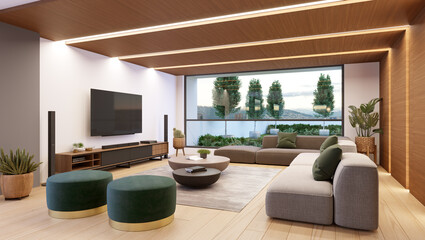 Sala de tv, 3d render