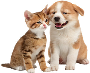 Obraz premium The cute kitten and puppy couple cartoon character showcases love, joy, and playful charm. 