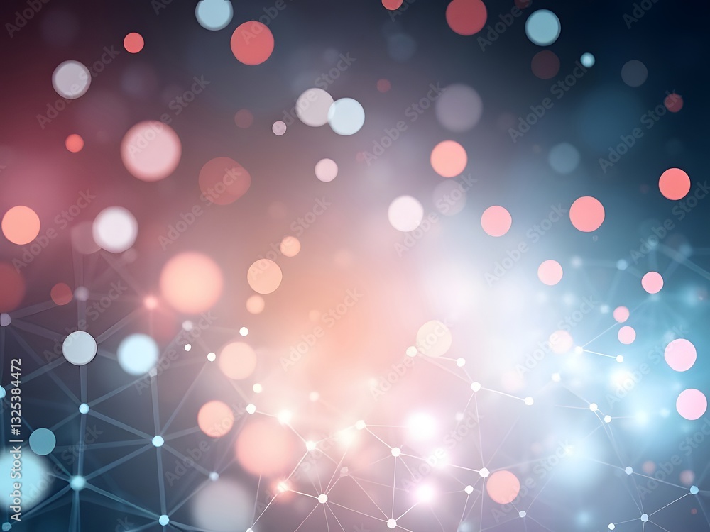 Poster abstract glowing bokeh background with connected dots, network, communication, data visualization