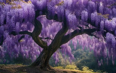 Enchanting Wisteria Tree Canopy: A Purple Paradise in Full Bloom