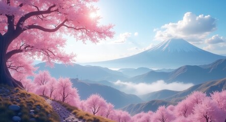 Springtime scenes of the Mountain featuring cherry blossoms