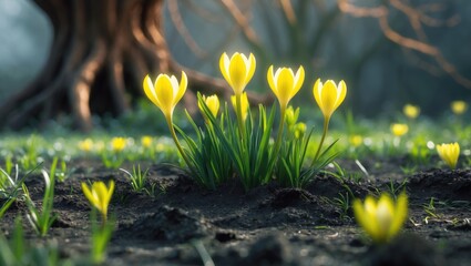 Spring wildflowers blooming after winter