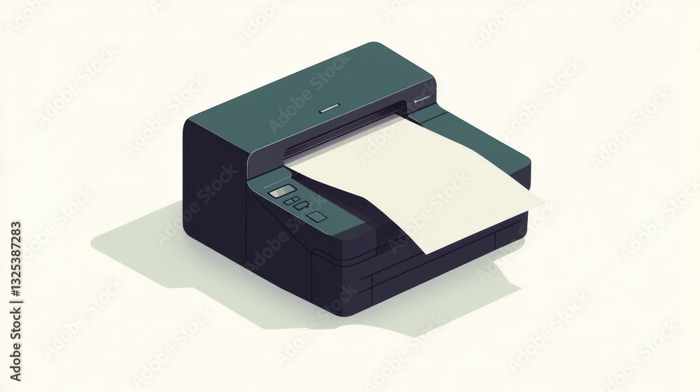Poster modern office printer with document output isometric view for business and technology themes