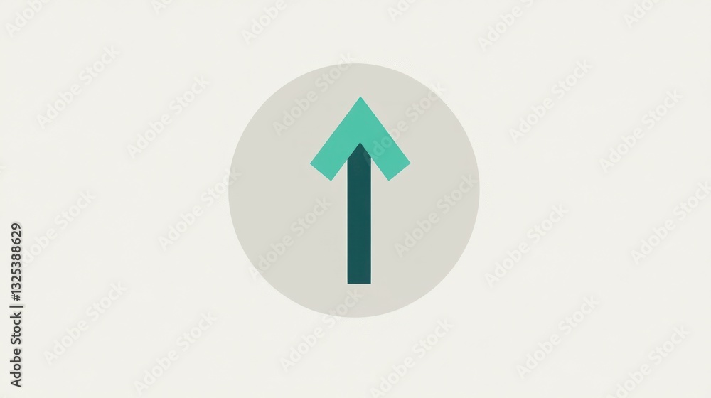 Poster upward direction indicator a bold teal arrow in a gray circle for navigation progress and gu