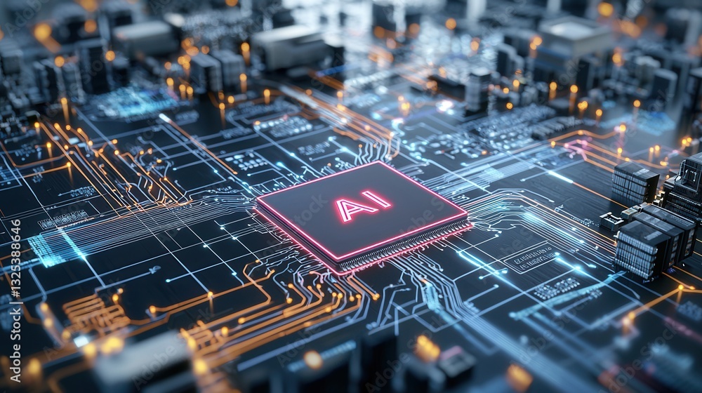 Poster a detailed intricate and visually stunning cybernetic circuit board design showcasing the complexity