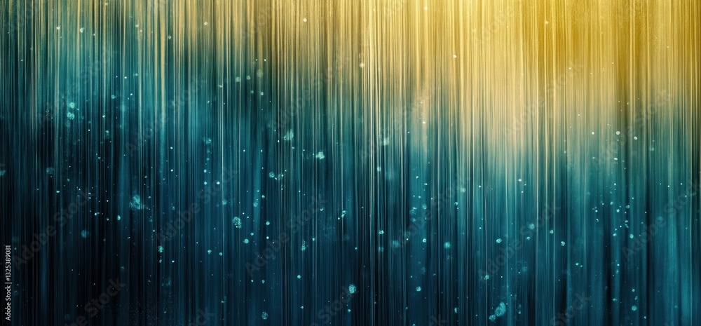 Poster abstract teal and gold vertical lines background with glowing particles.