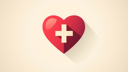 Obraz premium A modern vector illustration of a red heart with a medical cross, symbolizing healthcare, first aid, and medical assistance. Ideal for health and emergency-related content.