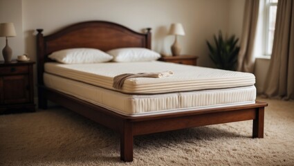 Soft orthopedic mattress placed on a bed within a room.