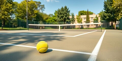 Tennis Ball on Court Sunny Day Outdoor Sports Summer Recreation