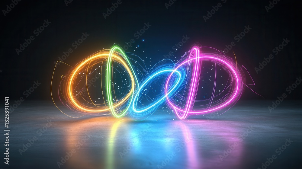 Poster a striking digital generative art piece featuring a dynamic display of luminous neon like curves sha