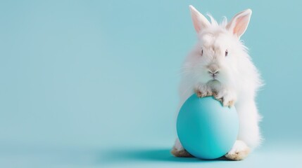 Easter Adorableness: A Fluffy Bunny's Blue Egg - Holding Delight