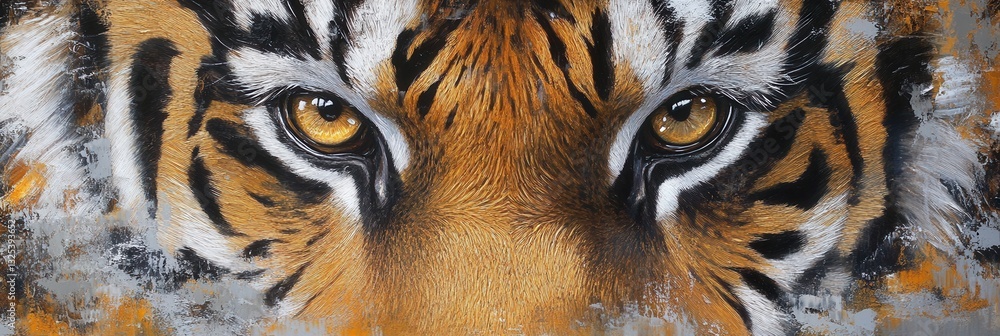 Poster majestic tiger portrait with detailed fur and captivating gaze in a blurred background setting