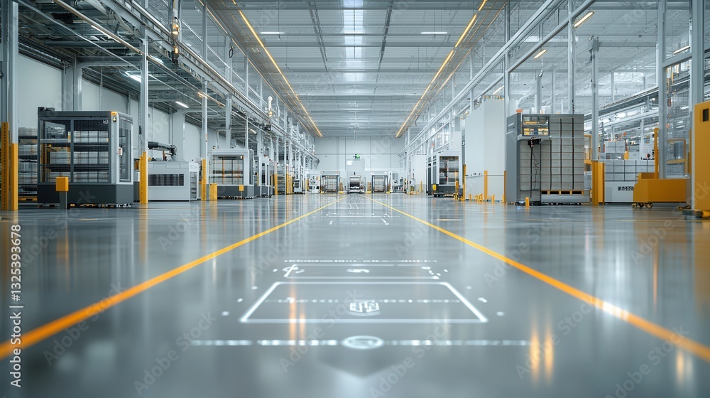 Poster this image depicts a modern high tech warehouse equipped with advanced technologies and infrastructu