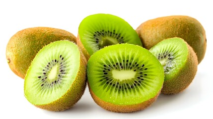 Fototapeta premium Set of kiwi fruit with slices isolated on white
