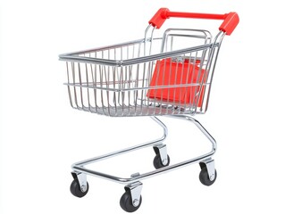 Empty shopping cart with red handle isolated on white background - ai