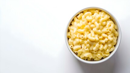 Macaroni cheese in bowl on white background Top