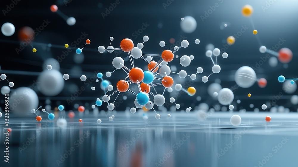 Poster a captivating digital rendering depicting the intricate and dynamic interconnections of molecular st