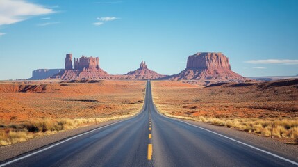 Iconic Desert Highway Through Monument Valley with Majestic Red Rock Formations