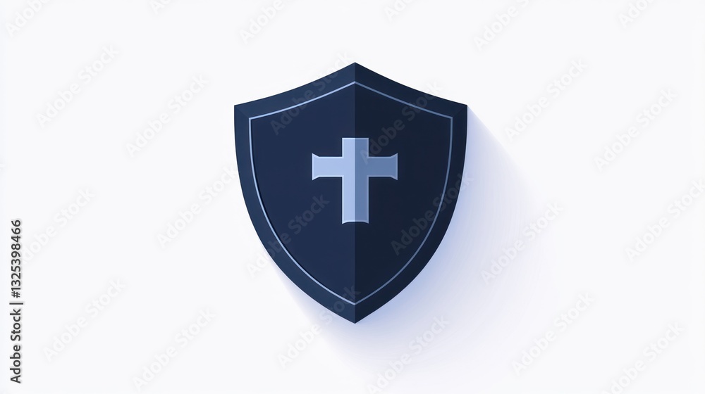 Poster shield with cross symbol protection security and defense icon for safety concepts