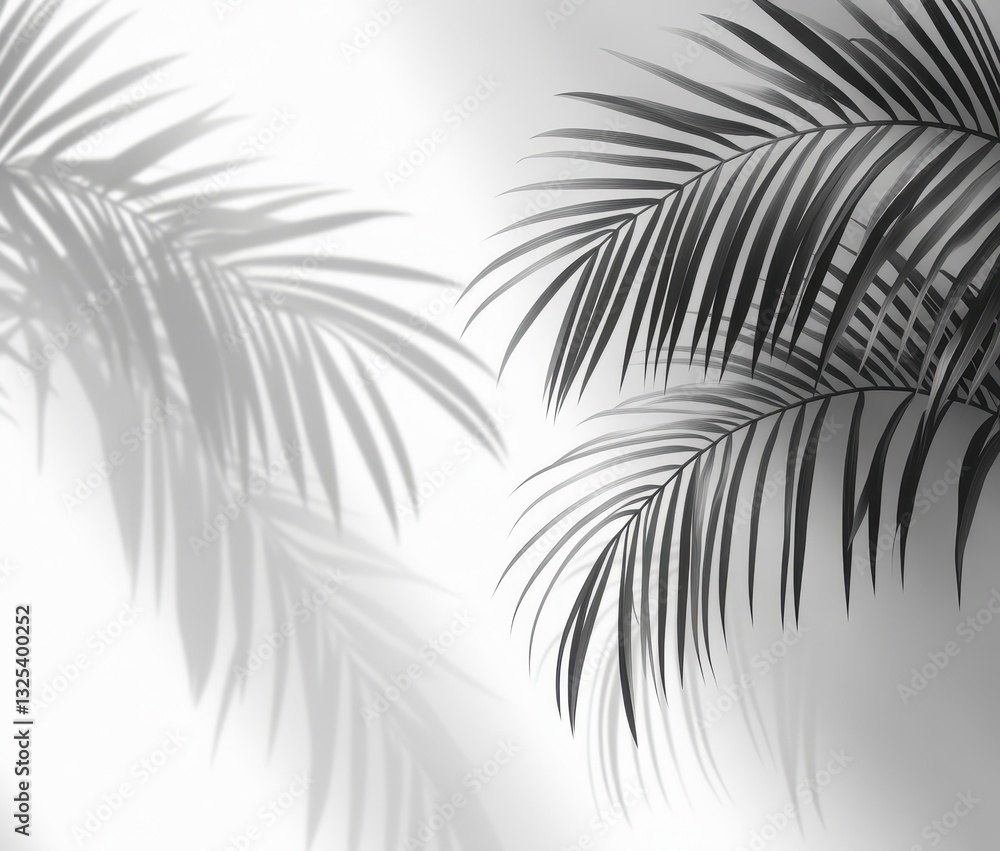 Poster elegant and minimalist shadow of palm leaves on light background creating a serene and calm atmosphe