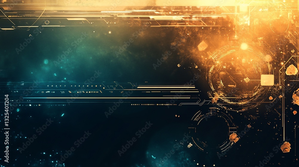 Poster abstract technological background with circuits, glow and a futuristic style with space elements