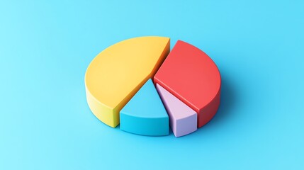 Obraz premium A colorful pie chart on a blue background displaying sections in various hues, ideal for data visualization and presentations.