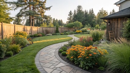 Garden pathway in residential backyard