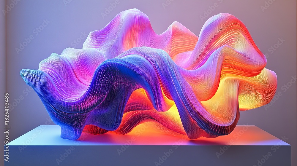 Poster a glowing abstract sculpture with flowing and colorful illuminated forms