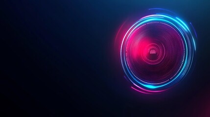 Naklejka premium A vibrant, abstract digital design featuring bright blue and pink circular patterns against a dark background.
