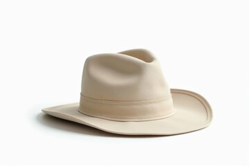 Stylish beige hat resting on a flat surface
