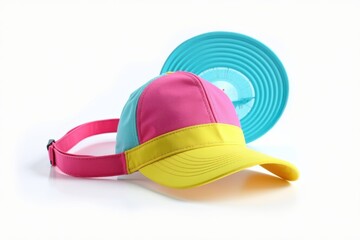 Fototapeta premium Colorful cap and frisbee set for outdoor fun
