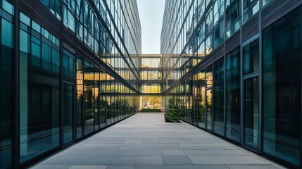Obraz premium Modern office alley in budapest with contemporary architecture and urban design