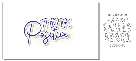 Naklejka premium Think positive.Inspirational quote.Hand drawn illustration with hand lettering. 