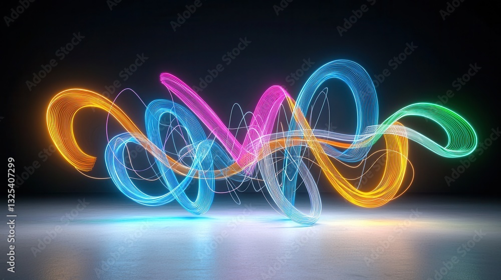 Poster this mesmerizing abstract digital artwork features a dynamic composition of vibrant glowing lines an