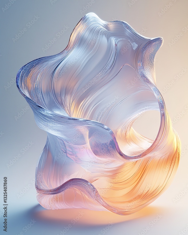 Poster transparent flowing form with curves against a gradient background
