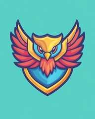 illustration of a bird esport logo, framed by a shield