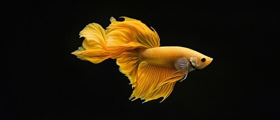 Elegant Golden Betta Fish with Flowing Fins against a Dark Background