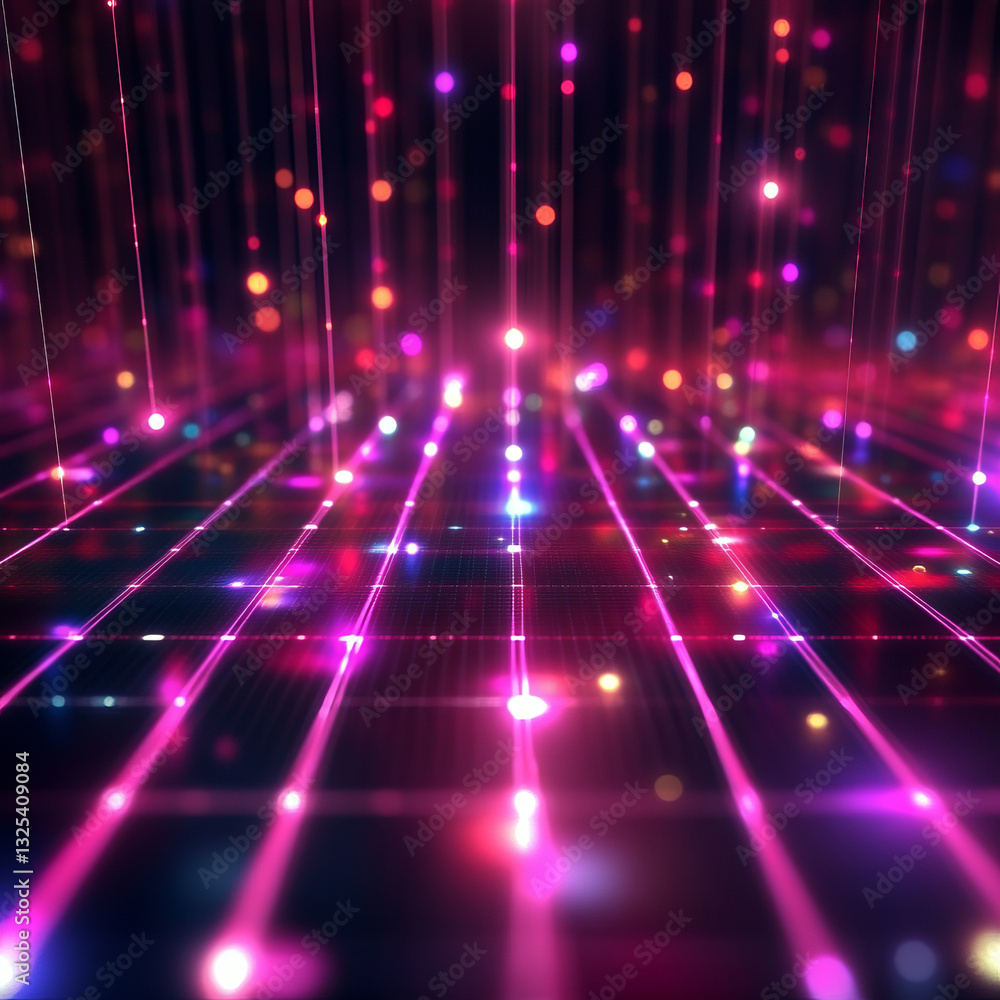 Poster luminous grid of multicolored lights creating a futuristic digital landscape