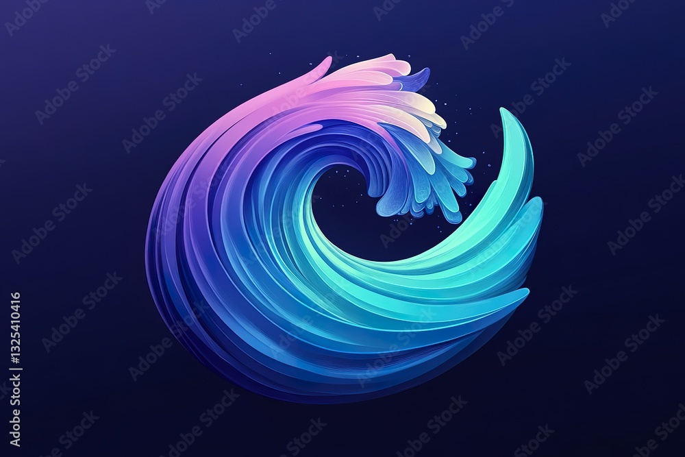 Poster a colorful swirling abstract form depicting a dynamic wave shape