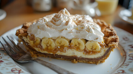 Irresistible Banoffee Pie with Creamy Layers of Banana and Toffee Delight on a Plate