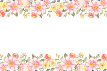 Obraz premium Watercolor flowers background for design. Floral border frame card template.