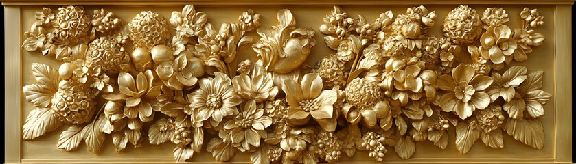 Golden Floral 3D Relief Illustration