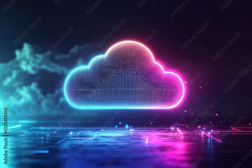 Poster clean and minimal cloud icon in 3d glyph design for weather.