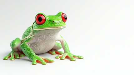 Fototapeta premium A vividly colored frog displaying its big red eyes and detail